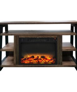 32" Sawyer Electric Fireplace Mantel With Realistic Log and Flames, Walnut
