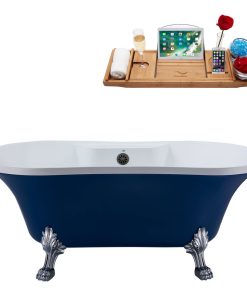 60" Streamline N107CH-BGM Soaking Clawfoot Tub and Tray With External Drain