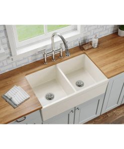 SWUF32189BI Elkay Fireclay 33" Double Bowl Farmhouse Sink, Biscuit