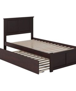 Traditional Twin Size Bed Frame, Wooden Slats Support and Trundle, Espresso