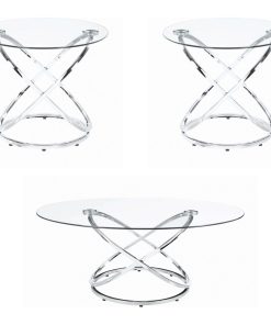 3 Piece Metal Frame Coffee Table Set with Glass Top, Set of 3, Silver