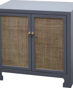 Worlds Away, Alden 2-Door Cane Cabinet With Brass Hardware, Gray Lacquer