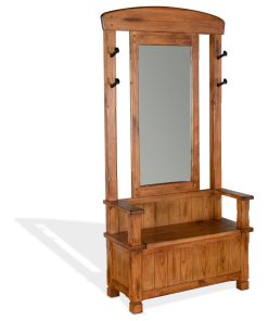 78" Narrow Rustic Entryway Bench Hall Tree With Mirror Bench Storage