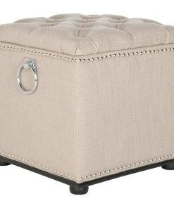 Terrance Storage Ottoman With Silver Nail Heads Biscuit Beige