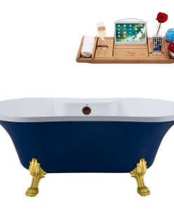 60" Streamline N107GLD-ORB Soaking Clawfoot Tub and Tray With External Drain