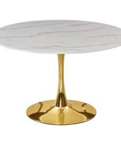 Tulip Faux Marble Top Dining Table, Gold Base, 48" Round Top, Dining Table