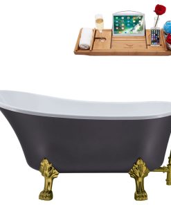 63" Streamline N351BGL-BGL Soaking Clawfoot Tub and Tray With External Drain