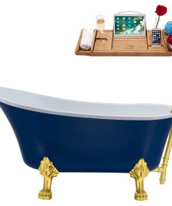 55" Streamline N369GLD-BGL Clawfoot Tub and Tray With External Drain