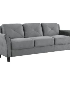 Traditional Sofa, Microfiber Upholstered Seat & Tufted Back Cushions, Dark Grey