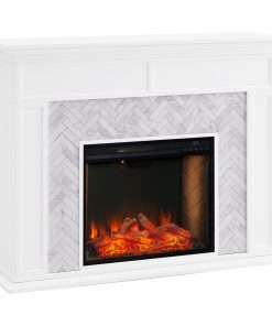 Torron Tiled Marble Fireplace Mantel With Alexa Firebox, White