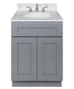 24" Bathroom Vanity, Cara White Marble Top, Faucet LB4B, Colonial Gray