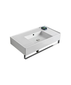 32" Ceramic Wall Mount Sink With Counter Space With Towel Bar, No Hole