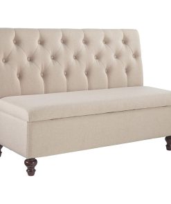 Unique Storage Bench, Seat With Hidden Space and Button Tufted Backrest, Beige
