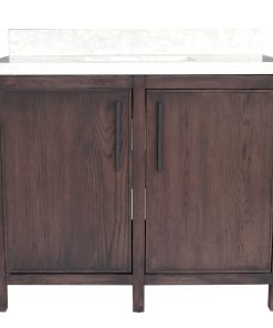 40" Solid Wood Bathroom Vanity With Quartz Top, Brown Oak