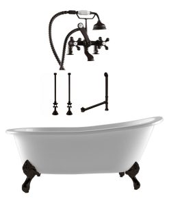 67" Cast Iron Clawfoot Slipper Tub with Deck Mount Plumbing Package, Oil Rubbed