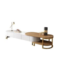 67" to 91" Extending TV Stand with Storage Oval White & Natural Media Console