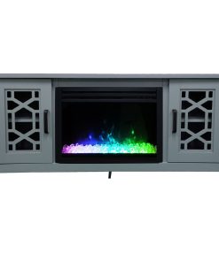56" Stardust Mid-Century Electric Fireplace With Crystal Insert, Slate Blue