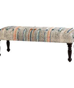 48" Aleardo Bench Dark Solid Hardwood Legs Multi Color Cotton Linen Upholstery