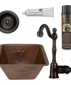 15" Square Fleur De Lis Copper Bar/Sink Pack-4 With Accessories