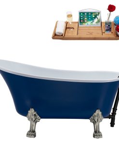 55" Streamline N369BNK-BL Clawfoot Tub and Tray With External Drain