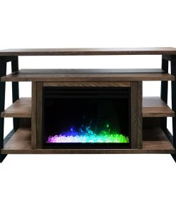 32" Sawyer Electric Fireplace Mantel With Crystal Display and Flames, Walnut