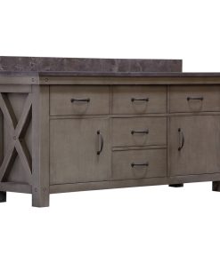 72" Grizzle Gray Double Vanity With Blue Limestone Top, Vanity Only