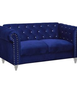 Traditional Chesterfield Loveseat, Velvet Seat & Crystal Button Tufted Back