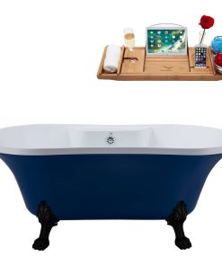 60" Streamline N107BL-CH Soaking Clawfoot Tub and Tray With External Drain
