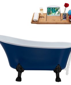 63" Streamline N368BL-WH Soaking Clawfoot Tub and Tray With External Drain