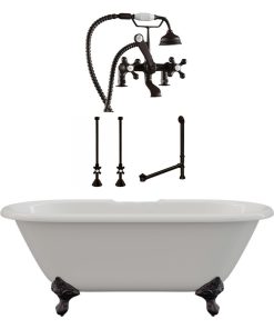 60" Cast Iron Double Ended Clawfoot Tub Complete Deck Mount Plumbing Package ORB