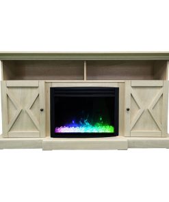 62" Summit Farmhouse Electric Fireplace Mantel With Crystal Insert, Sandstone