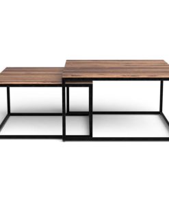 2-Piece Set Squared Off Natural Wood Nesting Coffee Tables