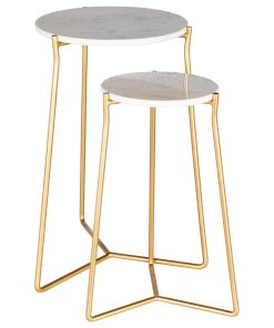 Surya Suave UAV-003 Nesting Table Set, White/Gold