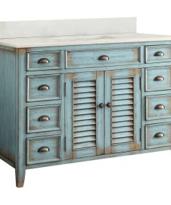 47" Cottage-Style Distressed Blue Abbeville Bathroom Sink Vanity