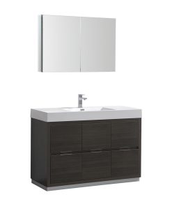 Valencia 48" Gray Oak Free Standing Modern Bathroom Vanity w/ Medicine Cabinet