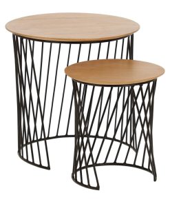 Wooden Top Metal Rod Side Table Set | La Forma Leska