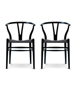 Wood Dining Chairs With Open Y Back For Kitchen, Set of 2, Black