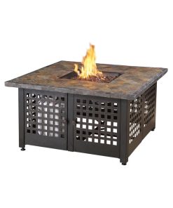 Uniflame Elizabeth 41" Square Slate Tile Mantel LP Gas Patio Fire Pit, Bronze