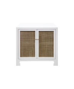 Worlds Away, Alden 2-Door Cane Cabinet With Brass Hardware, White Lacquer