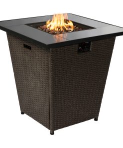 30"Rattan Base Tempered Glass Top Firepit