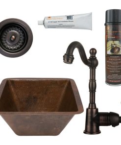 15" Square Hammered Copper Bar/Sink Pack-4 With Accessories