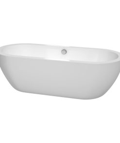 72 inch Freestanding Bathtub in White,Polished Chrome Drain and Overflow Trim