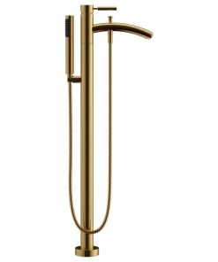 Taron Modern-Style Bathroom Tub Filler Faucet, Floor-mounted, Brushed Gold
