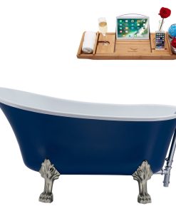 63" Streamline N368BNK-CH Soaking Clawfoot Tub and Tray With External Drain