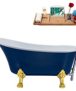 55" Streamline N369GLD-CH Clawfoot Tub and Tray With External Drain