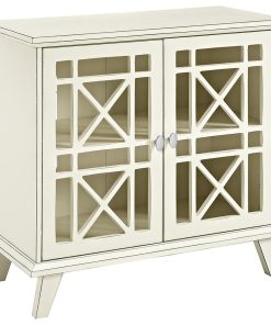 Traditional Storage Cabinet, Fretwork Doors With Adjustable Shelf, Antique White