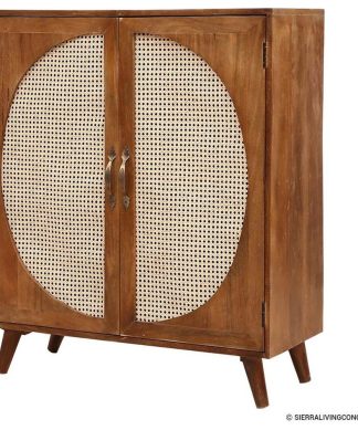 Ulverstone Solid Wood 2 Tier Rattan Door Storage Cabinet
