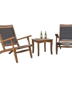 3-Piece Eucalyptus and Sling Lounge Set With Square Accent Table