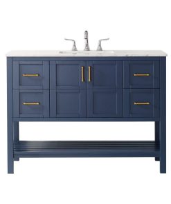 Vinnova Florence 48" Carrara Marble Top Vanity in Royal Blue