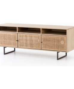 65" Ciriaco Media Console Mango Wood Cane Iron Natural Gunmetal